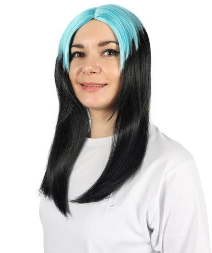 Billie Pop 80's Mullet | Black Wig with Neon Green Roots and Choppy Bangs | Premium Halloween Wig