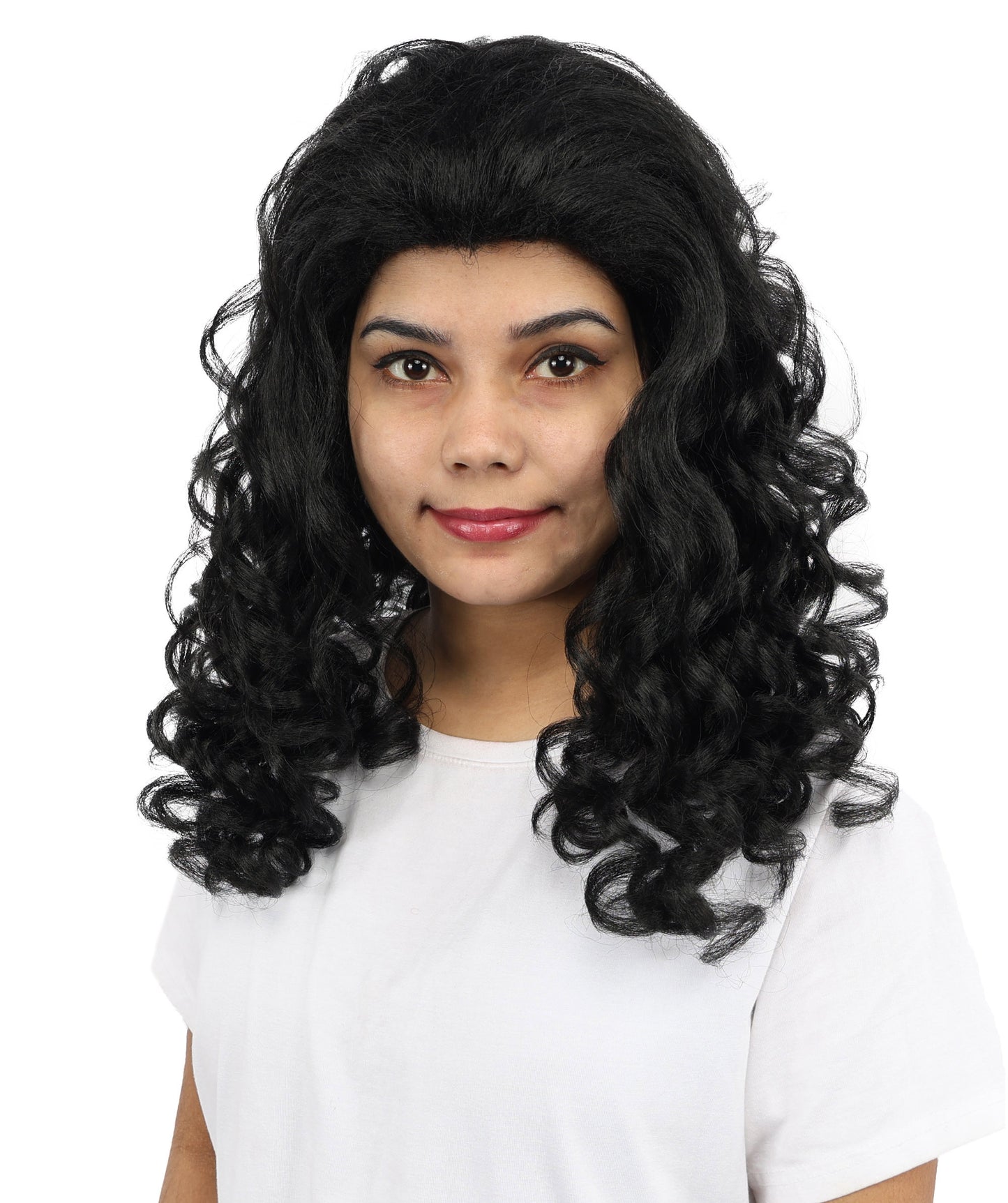 HPO Women’s 16-Inch Medium-Length Black Wig with Soft Curls | Ideal forCosplay, and Themed Events | Elegant, Versatile Hairpiece for Various Looks