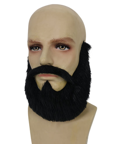 HPO Men's Black Fake Beard & Mustache Set | Ideal for party, Halloween, cosplay, theater, drag, performance, costume events