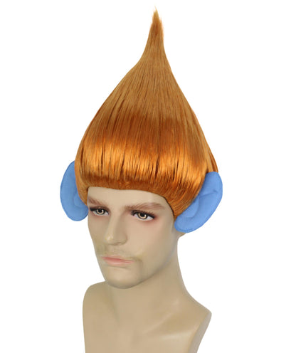 HPO Men's Pointy Diamond Guy Troll Wig with Blue Ears,Multiple Color,Flame-Retardant Synthetic Fiber