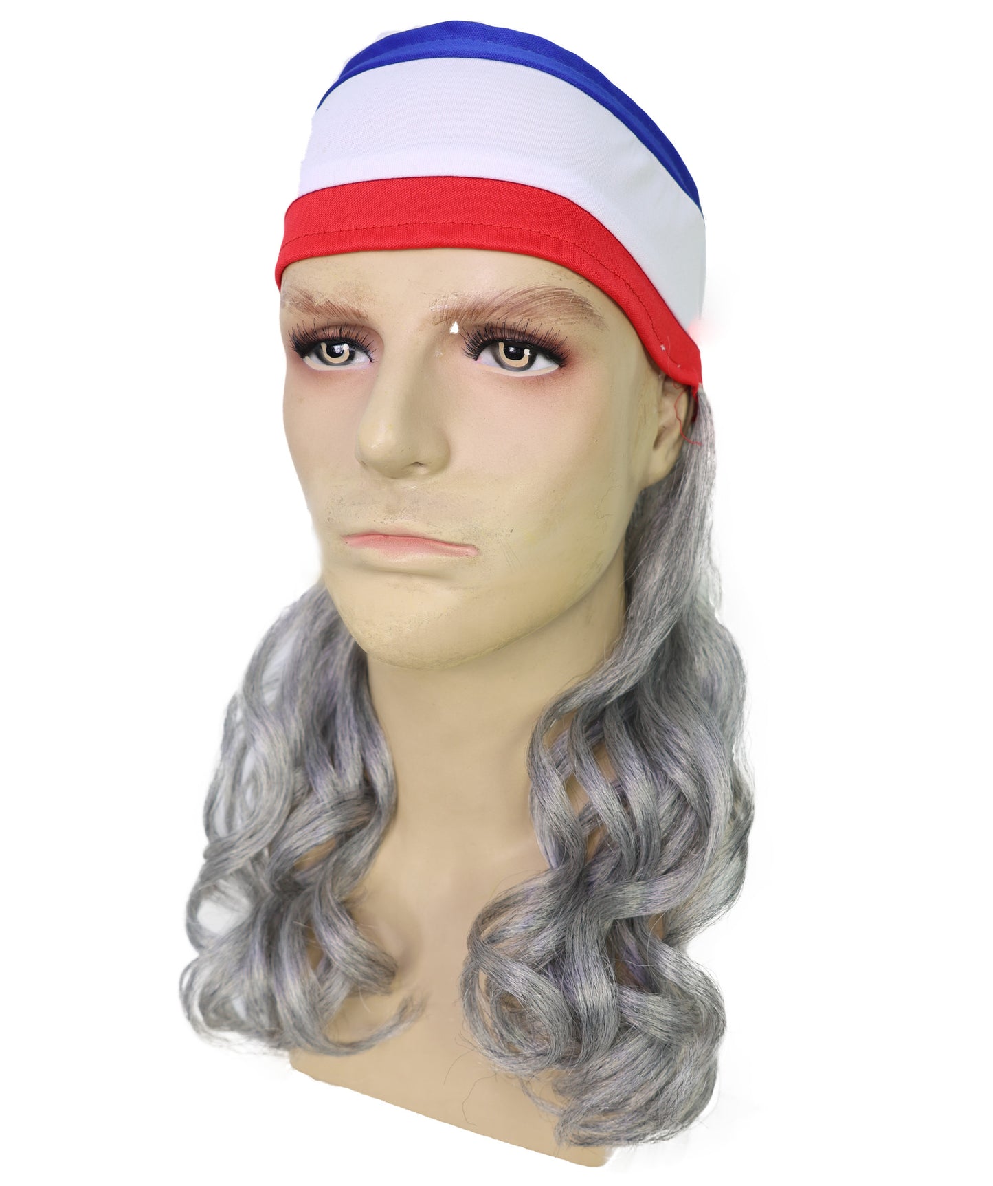 USA Flag Mullet Headband Wig for Men | Red White Blue Hair with Built-In Stretch Band | Funny Costume Accessory for Parties, BBQs, Tailgates