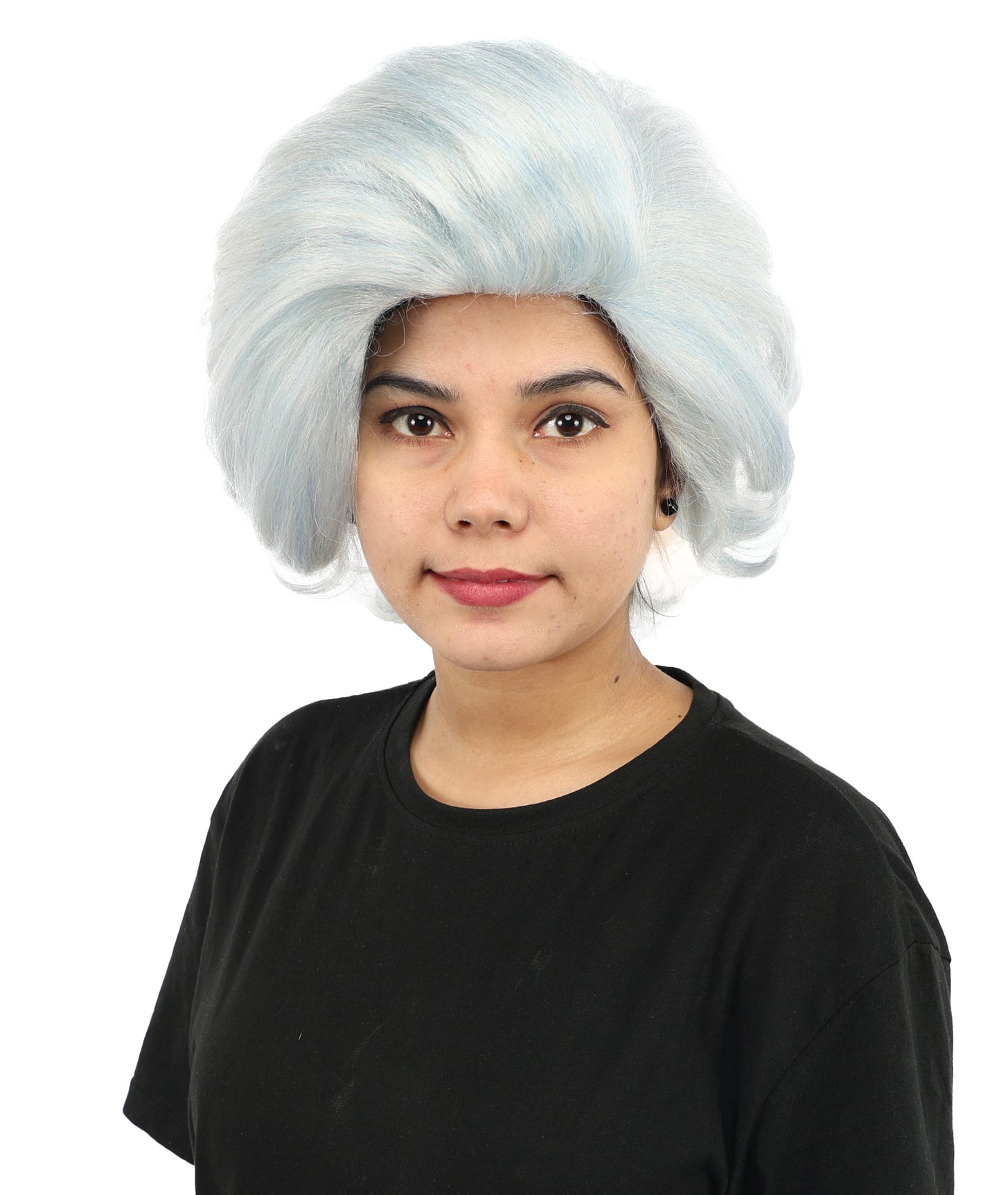 Vintage Wavy Silver Blue Wig | 12 Inch Voluminous Swept Back Curls Retro Texture | Party Halloween Cosplay Theater Drag Performance Costume Events