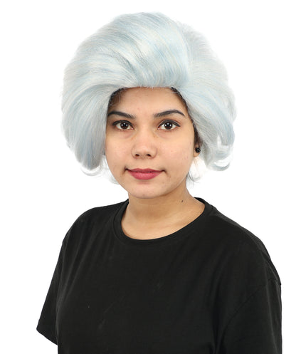 Vintage Wavy Silver Blue Wig | 12 Inch Voluminous Swept Back Curls Retro Texture | Party Halloween Cosplay Theater Drag Performance Costume Events
