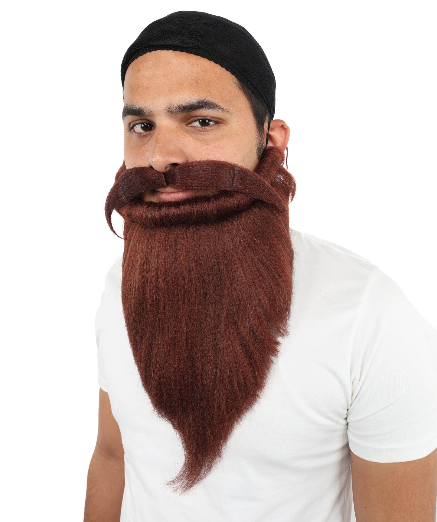 HPO Men's Auburn Beard and Moustache Set | Long Auburn Synthetic Fiber construction featuring a full holiday style | Ideal for party, Halloween, cosplay, theater, drag, performance, costume events