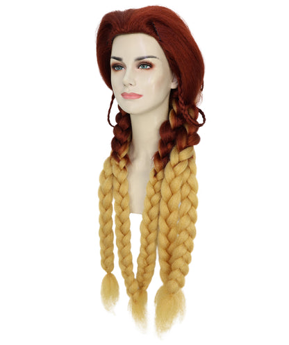 HPO Women’s Fiery Brown & Blonde Wig | Starfire-Inspired Long Straight Hairpiece | Halloween, Stage & Photo Shoot