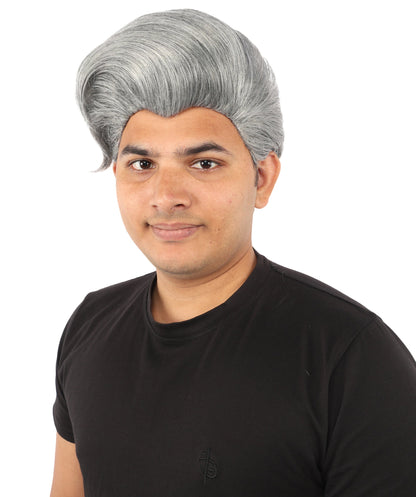 HPO Adult & Teen Men's Sleek Updo Theatrical Wig | Icy silver tone, create of synthetic fiber, striking swept front volume, breathable base | Party, Halloween, theater, drag, performance, costume events