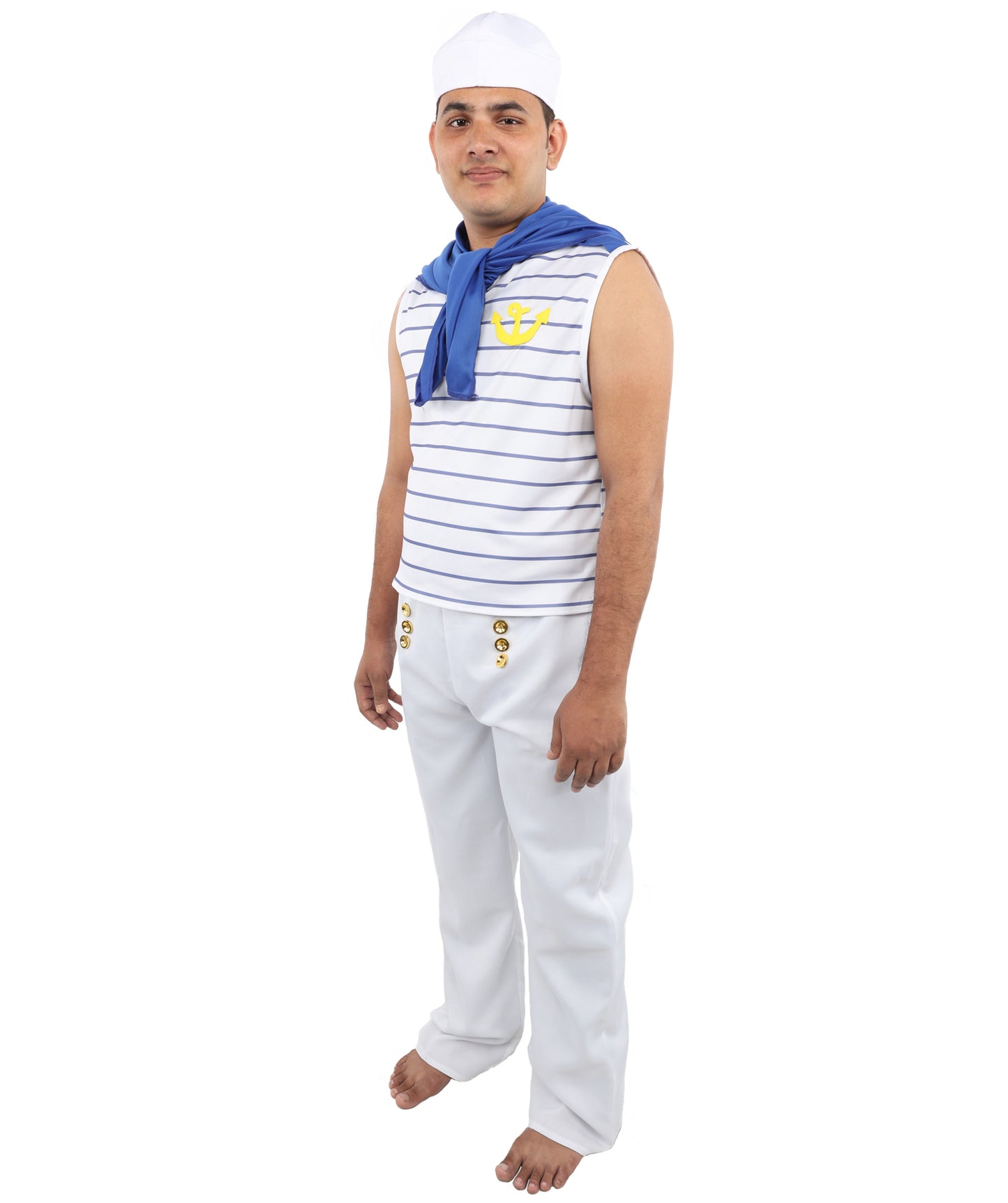 HPO Men’s Fever French Sailor White & Blue Costume by Smiffys – Striped Shirt & Sailor Hat