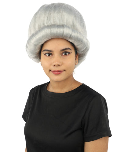 HPO Women's Voluminous Golden Blonde Grandma Wig | Medium Puffy Afro Style with Silver Texture, Synthetic Fiber & Adjustable Fit | Halloween, 100th Day of School, Theater & Funny Costume