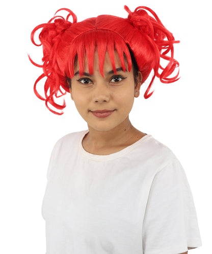 HPO Adult Women’s Messy Twin Bun Wig with Graphic Bangs | Multiple Color Options | Edgy Wig for Cosplay, Fashion Events, Halloween & Stage Wear | Adjustable Cap, Lightweight Synthetic Fiber