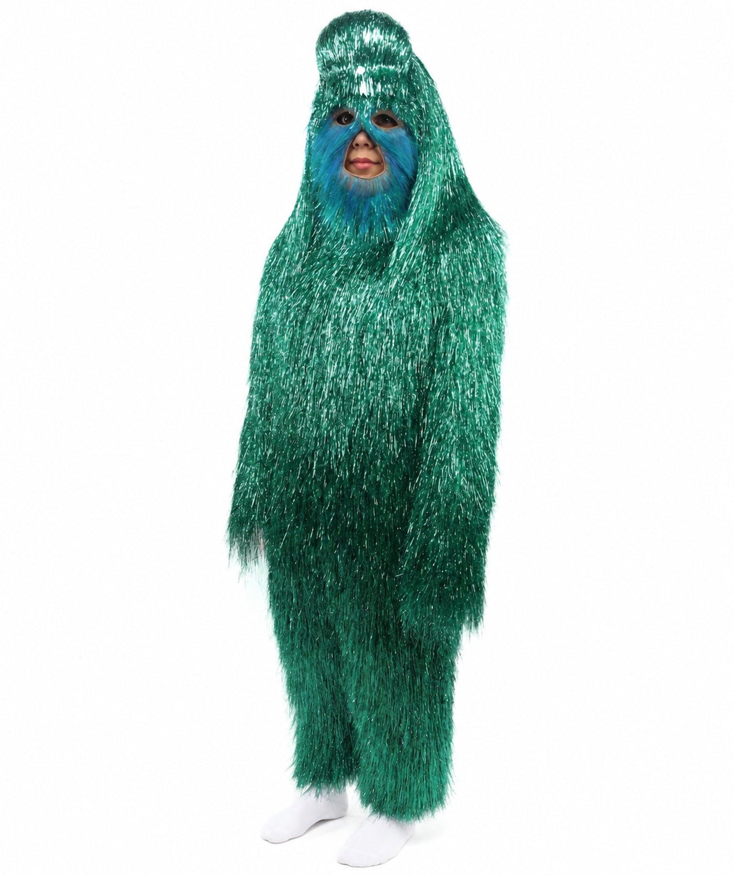 HPO Unisex Teen Extreme Tinsel Hairy Person Costume Bundle & Mask Set - Full-Body Tinsel Hair Suit Extra-Long Costume Wig for Halloween, Cosplay & Parties - Multiple Color Options