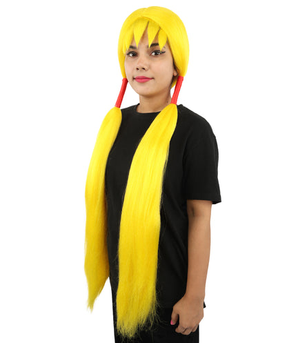 HPO Women's Extra Long Pigtail Wig | Multicolor Options | Floor Length Straight Twin Tails with Bangs, Heat Friendly Synthetic Fiber & Adjustable Cap | Halloween, Fairy Roleplay, Magical Girl Theme, Theater & Carnival