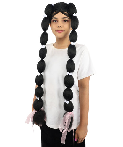 Adult Women's Celebrity-Inspired Black Triple Braid Wig | Extra Long Braided Hairpiece with Clips & Ribbons | Ideal for Styled Looks, Halloween and Cosplay