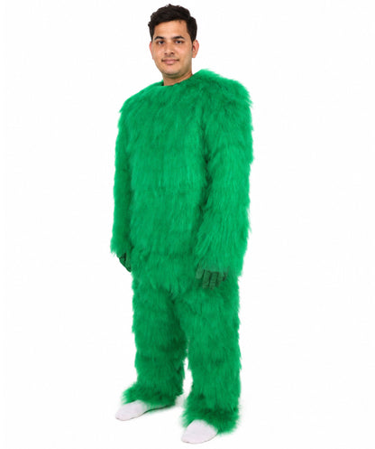 HPO Unisex Green Animal Fur Monster Costume Bundle – 75 Inch Full Outfit with Head Mask & Body Suit | Plush Mascot Style Costume for Halloween and Cosplay