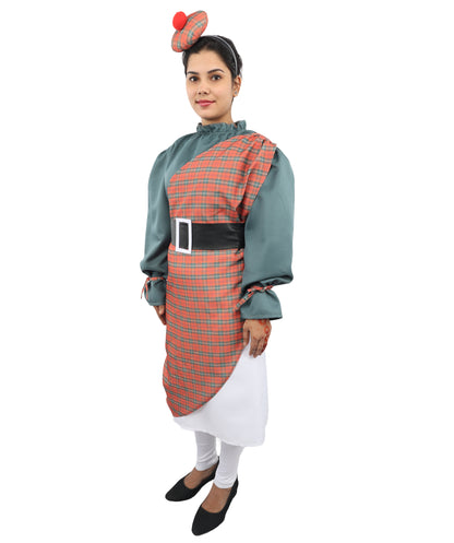 HPO Women's Scottish Girl Manor Maid Multicolor Costume - Strawberry Kilt Skirt Party Dress Outfit