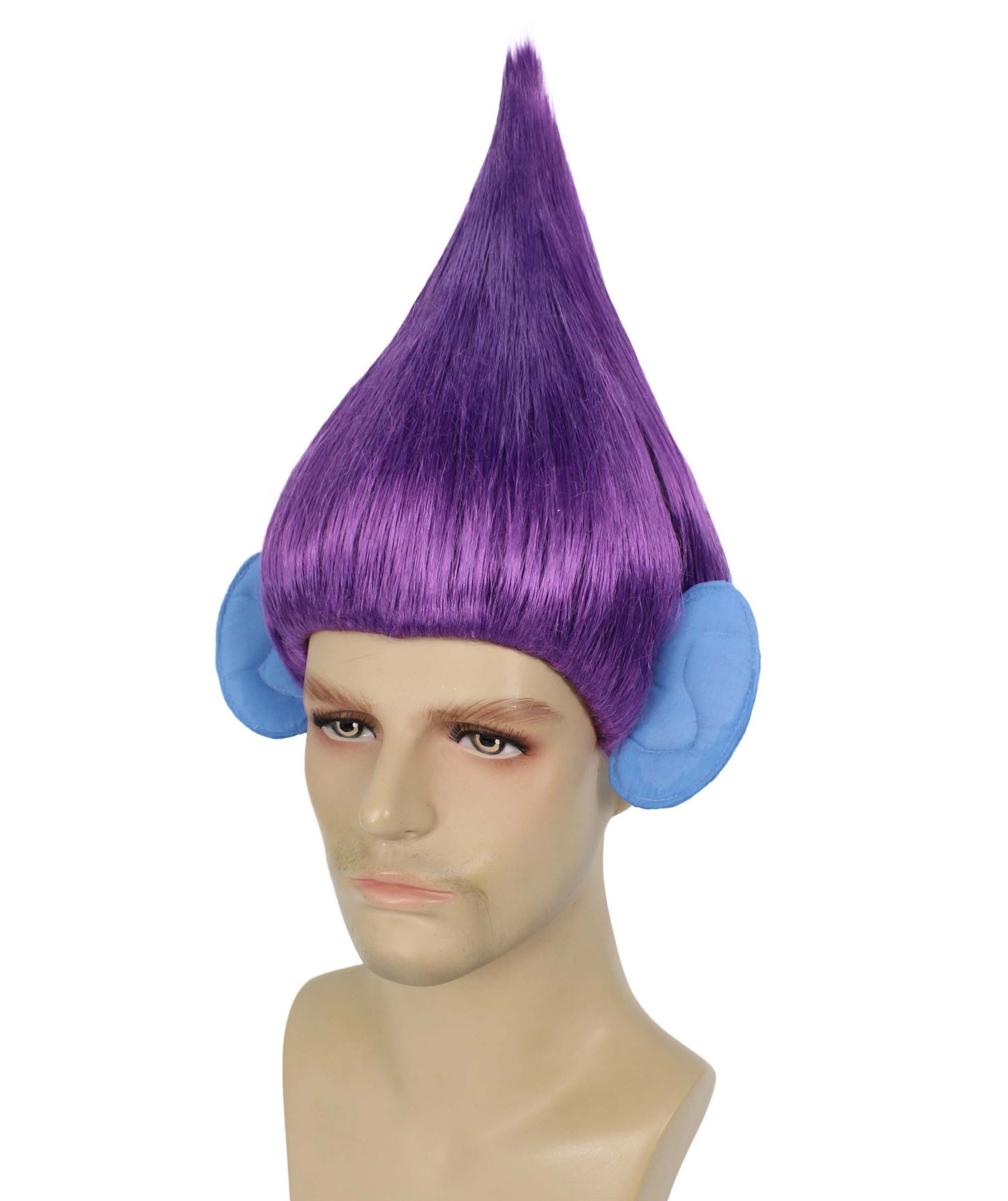 HPO Men's Pointy Diamond Guy Troll Wig with Blue Ears,Multiple Color,Flame-Retardant Synthetic Fiber