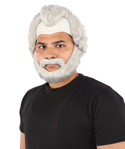 HPO Men’s Short Brown Curly Wig Beard & Mustache Set – Messy Sleepy Style Wig with Natural Afro Curls | Animated Movie-Inspired for Halloween & Cosplay Characters