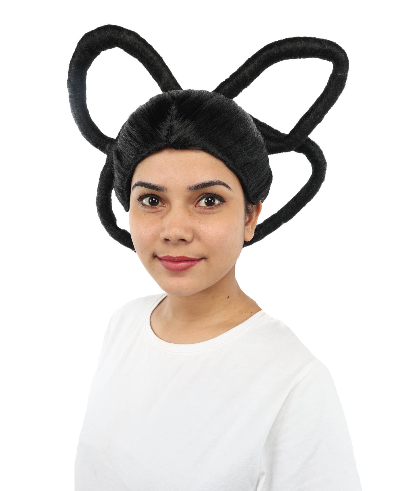 HPO Women's Black Double Loop Buns Wig | Synthetic Updo Hairstyle with Adjustable Cap for Cosplay, Festivals, Stage Performances,  Parties & Photoshoots