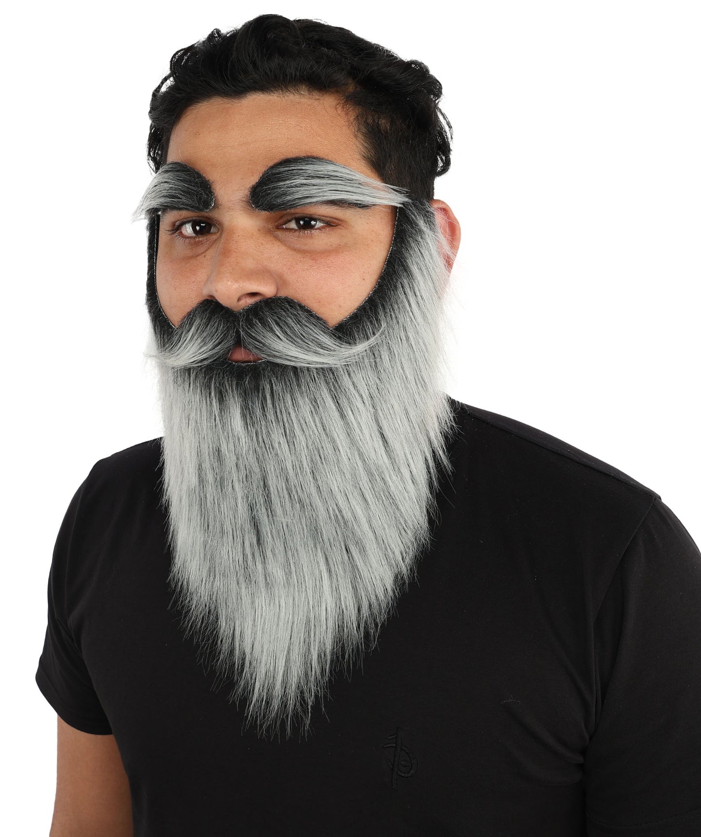 HPO Men's Full Artificial Beard Mustache & Eyebrow Set | Flame-Retardant Synthetic Fiber With Regular Cap | Ideal For Theater, Halloween And Cosplay