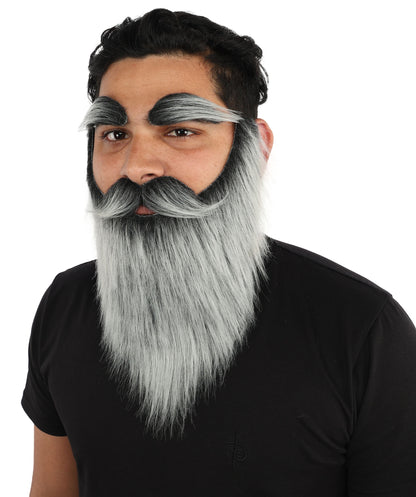 HPO Men's Full Artificial Beard Mustache & Eyebrow Set | Flame-Retardant Synthetic Fiber With Regular Cap | Ideal For Theater, Halloween And Cosplay