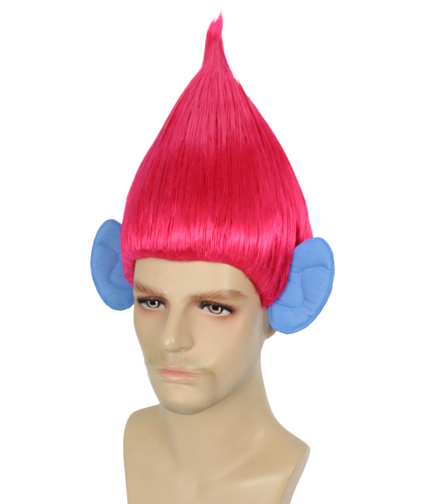 HPO Men's Pointy Diamond Guy Troll Wig with Blue Ears,Multiple Color,Flame-Retardant Synthetic Fiber