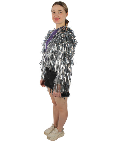 HPO  Women's Tinsel Sparkly Silver Jacket, Perfect for Halloween