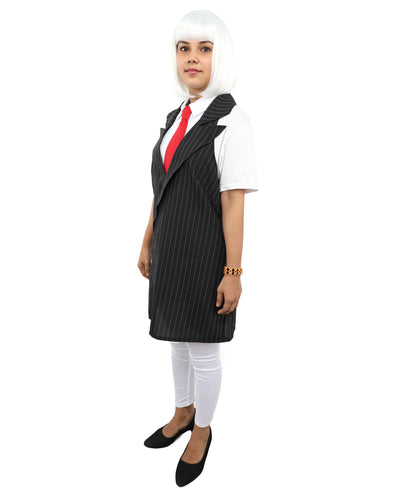 HPO Anime-Inspired Black Suit Costume Set – Stylish Sleeveless Dress & Red Tie | Women’s Full Cosplay Outfit for Halloween, Anime Events & Themed Parties
