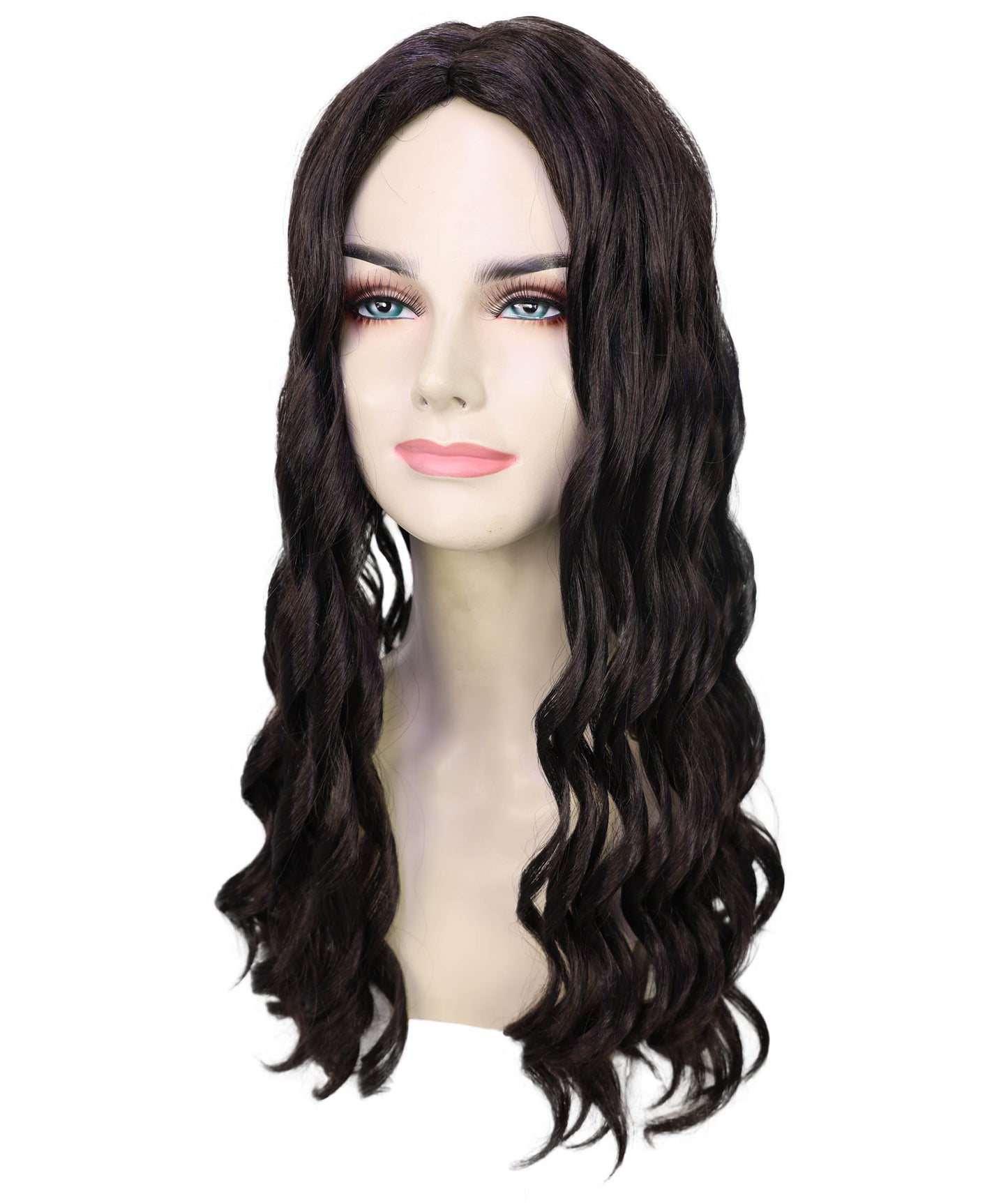 HPO Women’s Alanis Celebrity-Inspired 23-Inch Long Dark Brown Wavy Wig | Halloween and Cosplay Wig | Flame-retardant Synthetic Fiber