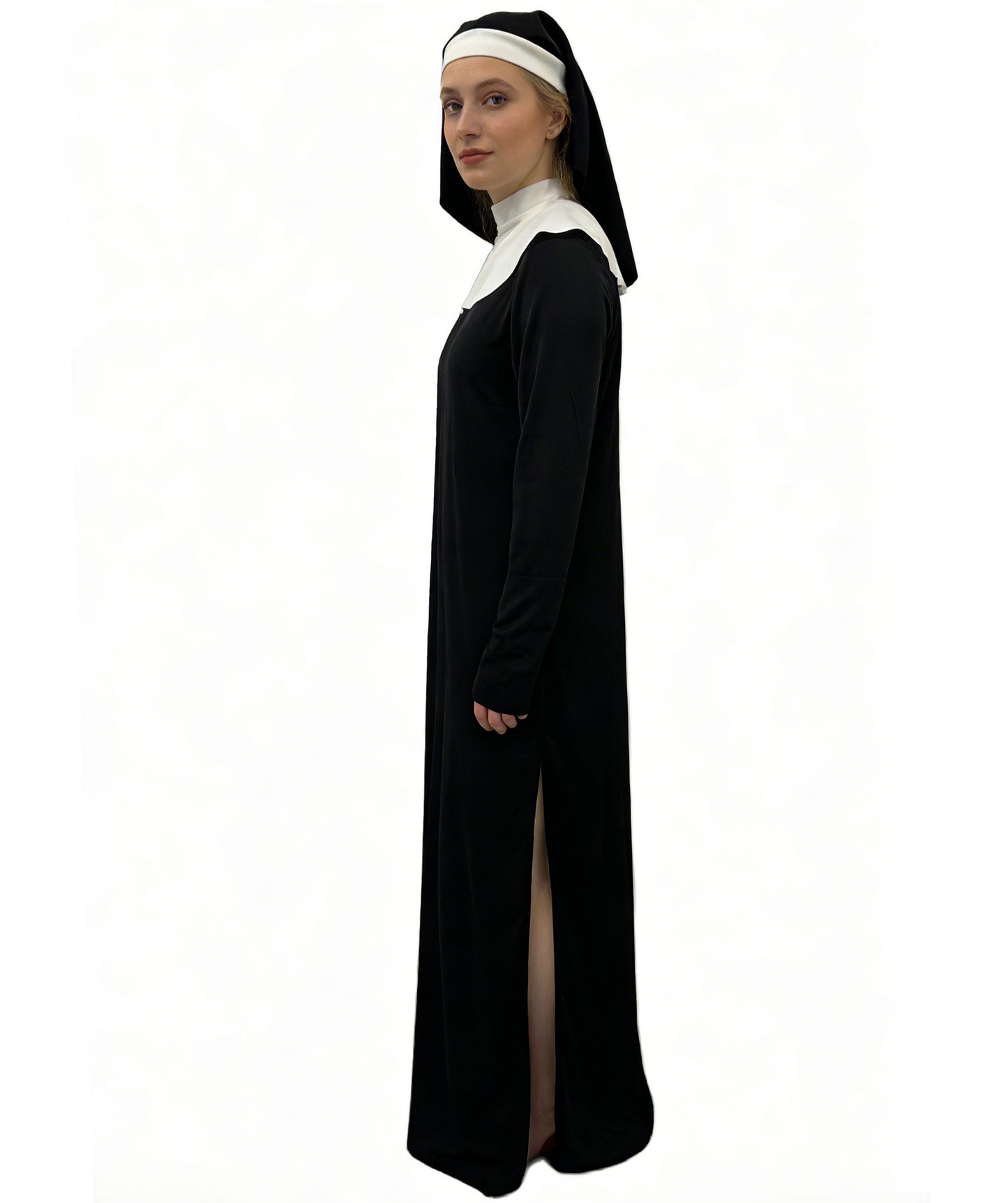 HPO Women's Traditional Nun Costume | Classic black and white jersey construction featuring a dress, headband, and neckerchief | Ideal for party, Halloween, cosplay, theater, drag, performance, costume events