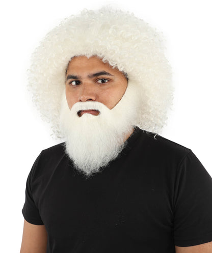 HPO Men's Wild Caveman Orange Wig Beard & Mustache Set | Massive Frizzy Orange Afro and Full Beard Set with Messy Texture | Prehistoric Costume, Viking Cosplay, Halloween, and Funny Party Props