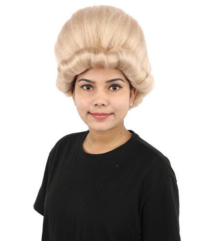 HPO Women's Voluminous Golden Blonde Grandma Wig | Medium Puffy Afro Style with Silver Texture, Synthetic Fiber & Adjustable Fit | Halloween, 100th Day of School, Theater & Funny Costume