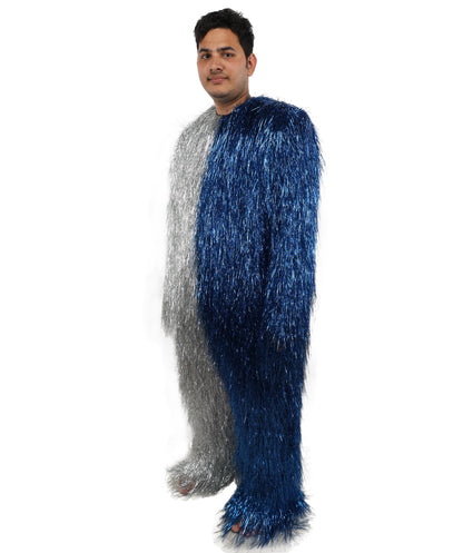 HPO Unisex Tinsel Hairy Two-Part Costume, Bundle & Mask Set | Full-Body Suit & Matching Mask | Long Hair Funny Costume for Halloween, Performers, Cosplay & Mascots