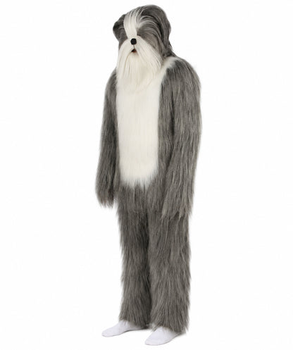 Furry Dog Collection | Men's White and Grey Straight Long Furry Dog Fancy  Costume with Tail
