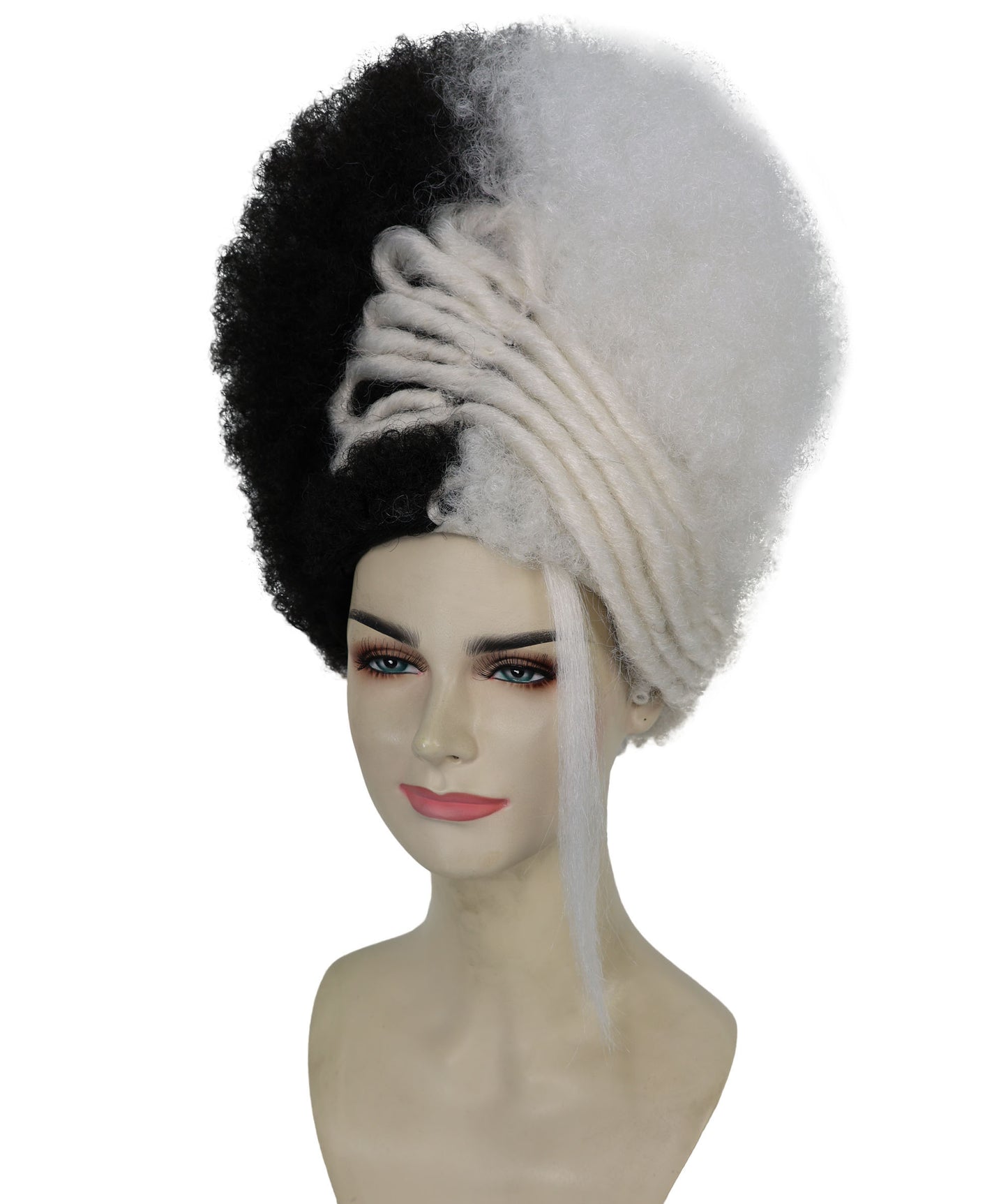 Women's 16" Inch Medium Length Halloween Fancy Afro Puff Good as Hell Goddess Costume Wig, Synthetic Fiber Hair with Braids, | HPO