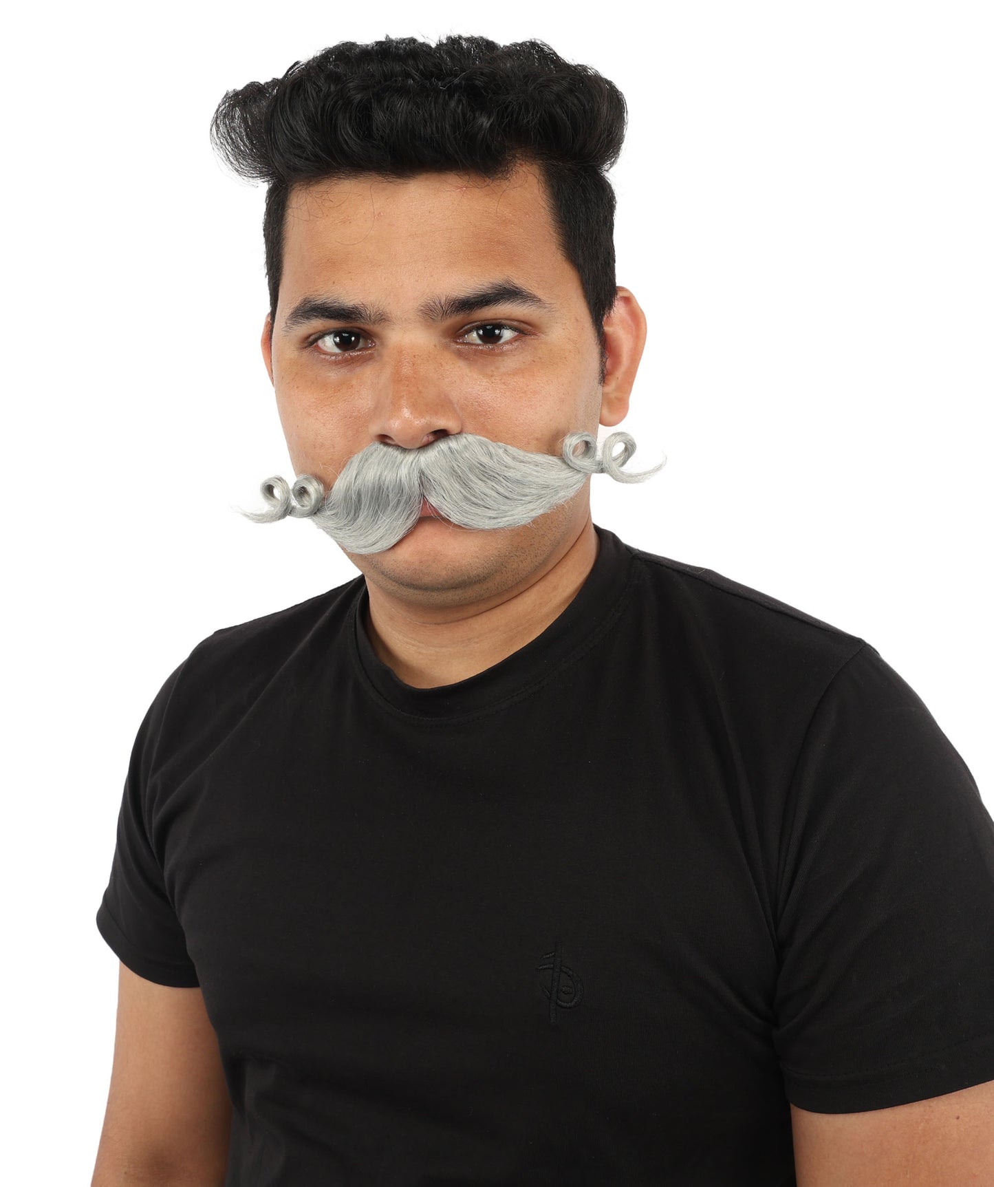 HPO Men’s Brown Curled Handlebar Mustache – Vintage Style Fake Facial Hair for Retro Characters | Ideal for Halloween, Cosplay and Themed Parties