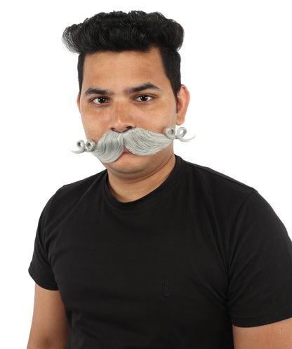 HPO Men’s Brown Curled Handlebar Mustache – Vintage Style Fake Facial Hair for Retro Characters | Ideal for Halloween, Cosplay and Themed Parties