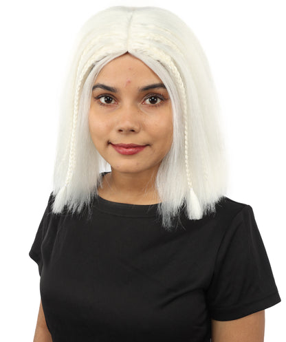 HPO Celebrity-Style 11 Inch Green Rooted Blonde Front Braided Straight Wig | Shoulder-Length Fun, Bold, and Stylish Hairpiece  | Ideal for Halloween, Cosplay, and Themed Parties