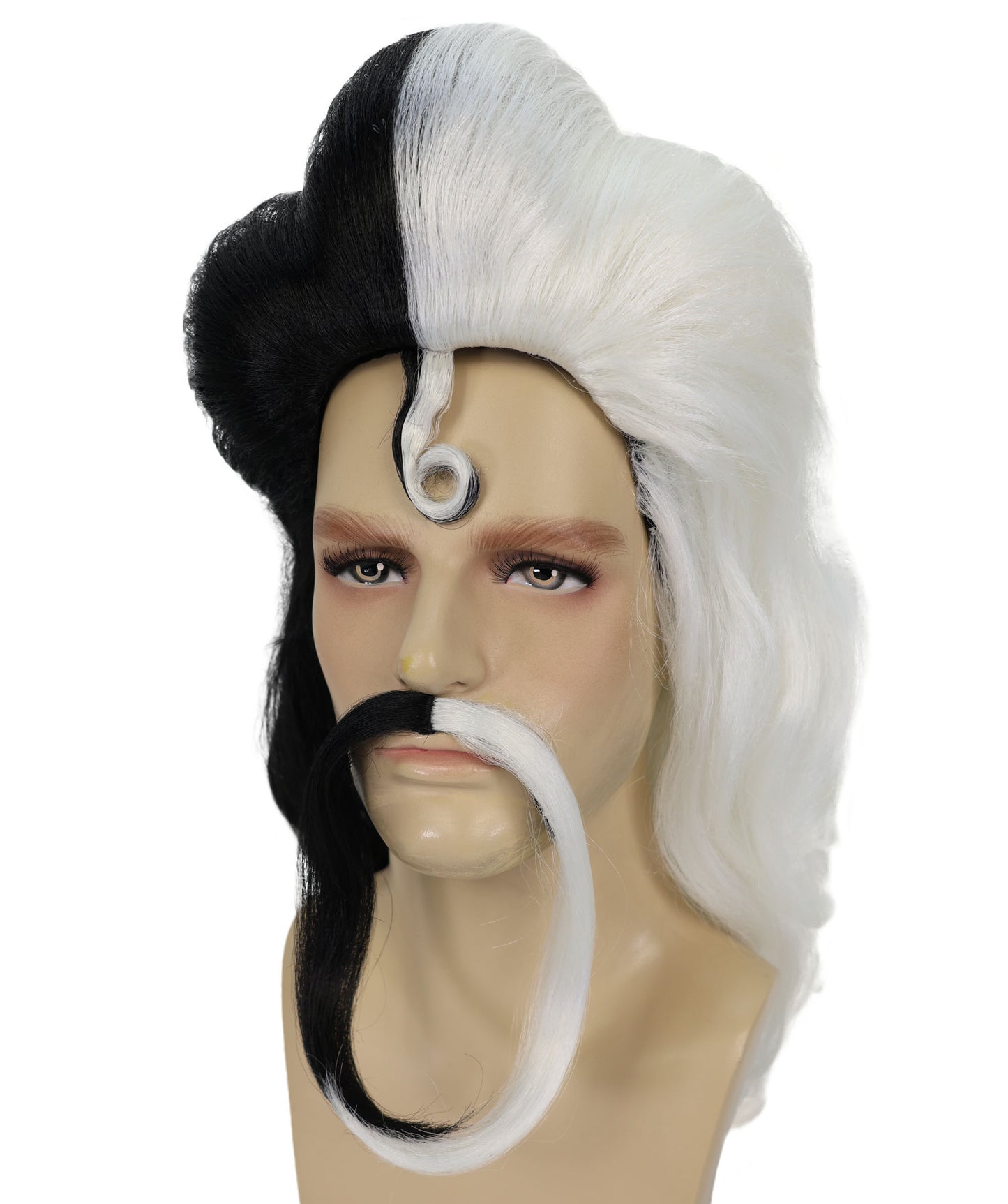 Men's Long Red Straight Handle Bar Mustache Smooth Wig | Premium Breathable Capless Cap