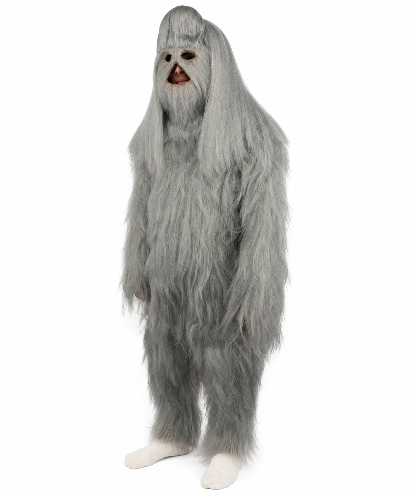 HPO Unisex Extreme Hairy Person Costume, Mask and Bundle - Full-Body Hair Suit Extra-Long Ash Brown Costume Wig for Halloween, Cosplay & Parties