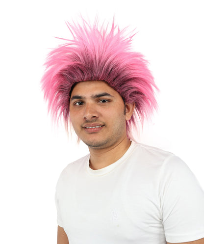 HPO Men's Party Punk Wig | Medium Spiky Multicolor Hairstyle with Adjustable Straps & Synthetic Fibers for Cosplay, Halloween, Carnival & Parties