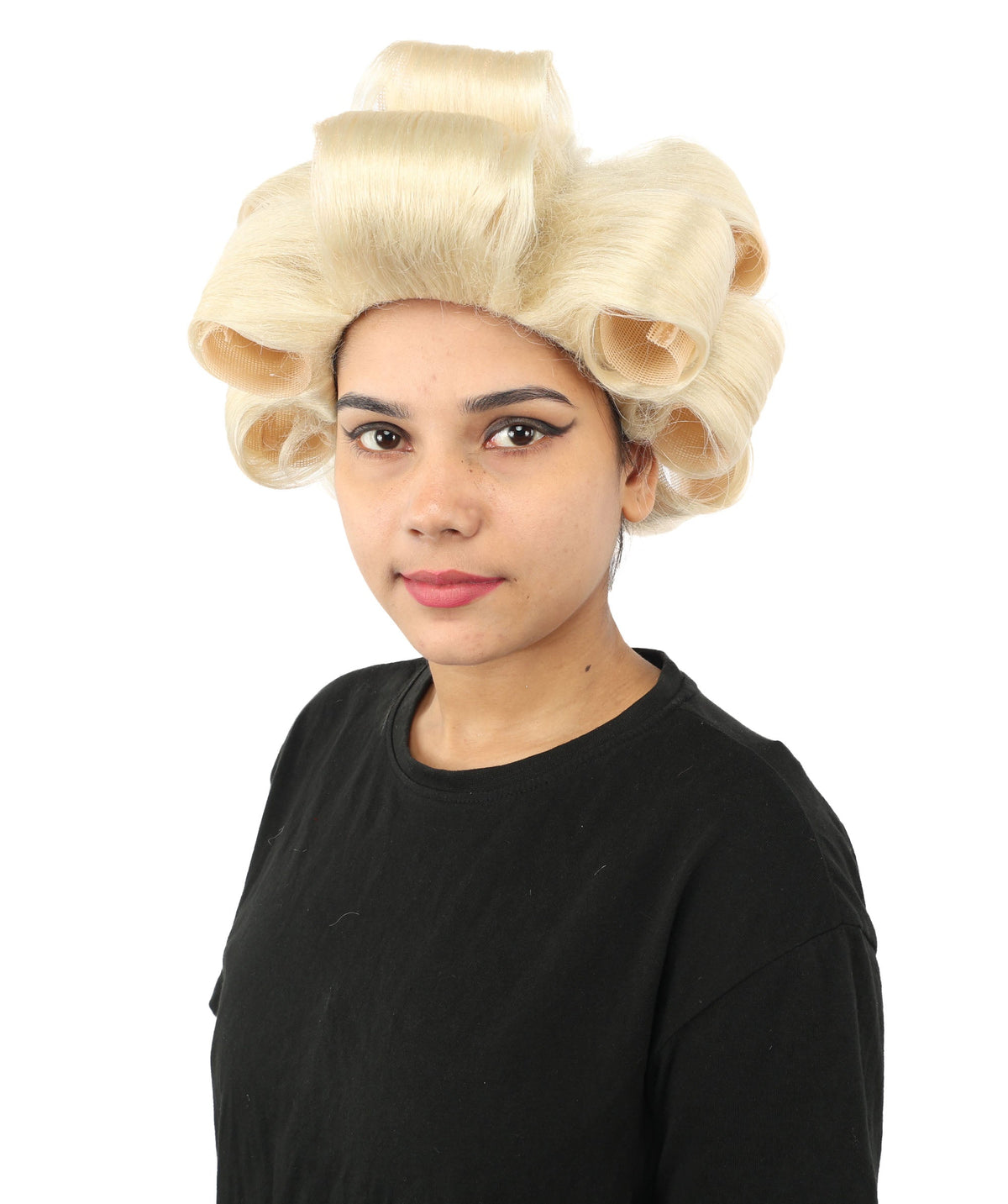 HPO Adult Women's Retro Roller Set Pink Wig | Multiple Color Options, create of synthetic fiber, large cylindrical curler texture, capless cap | Party, Halloween, theater, drag, performance, costume events
