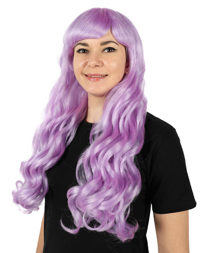 HPO Women's Red Long Wavy Desire Wig with Front Bangs | Halloween and Party Wig | Flame-retardant Synthetic Fiber  |  Premium Breathable Capless Cap