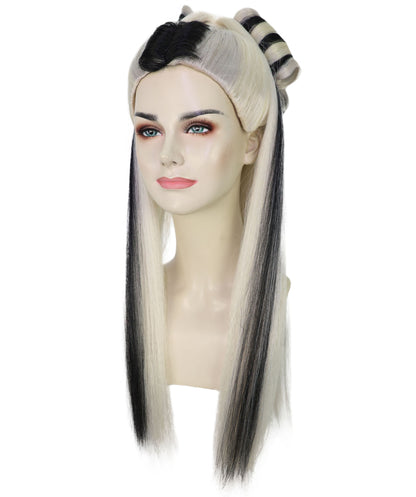 HPO Women’s Long Platinum High Ponytail Black & Blonde Wig | Celebrity Fantasy Style | Ideal for Halloween & Costume Parties