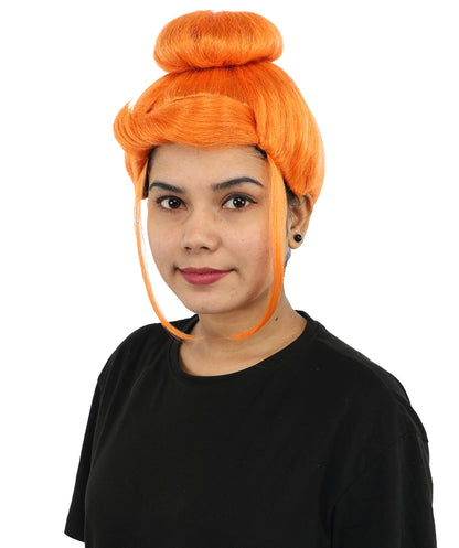 HPO Cavewoman Orange Wig – Women’s  Prehistoric Cartoon Bold Style Hairpiece | Stone Age Inspired Hair for Party Gatherings & Roleplay Events