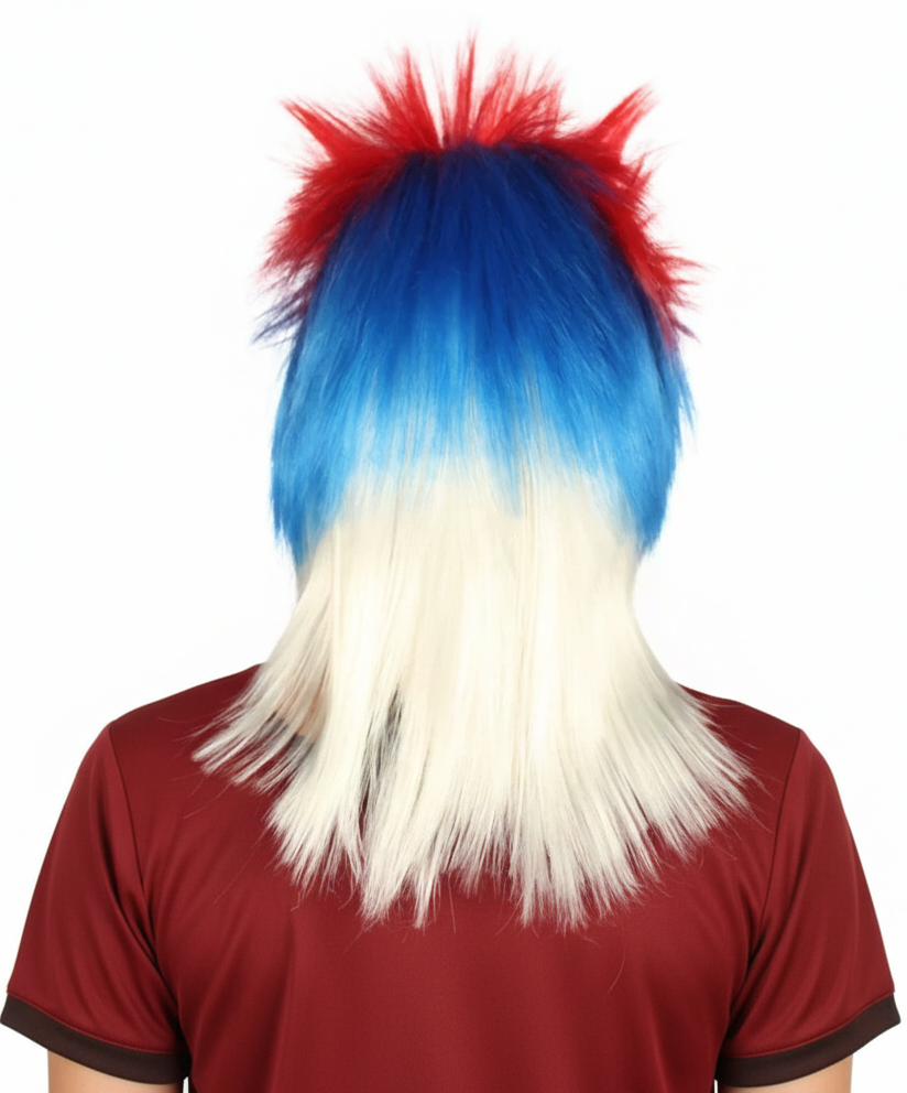 Serbia Flag Sports 80's Mullet Wig | Premium Breathable Capless Cap