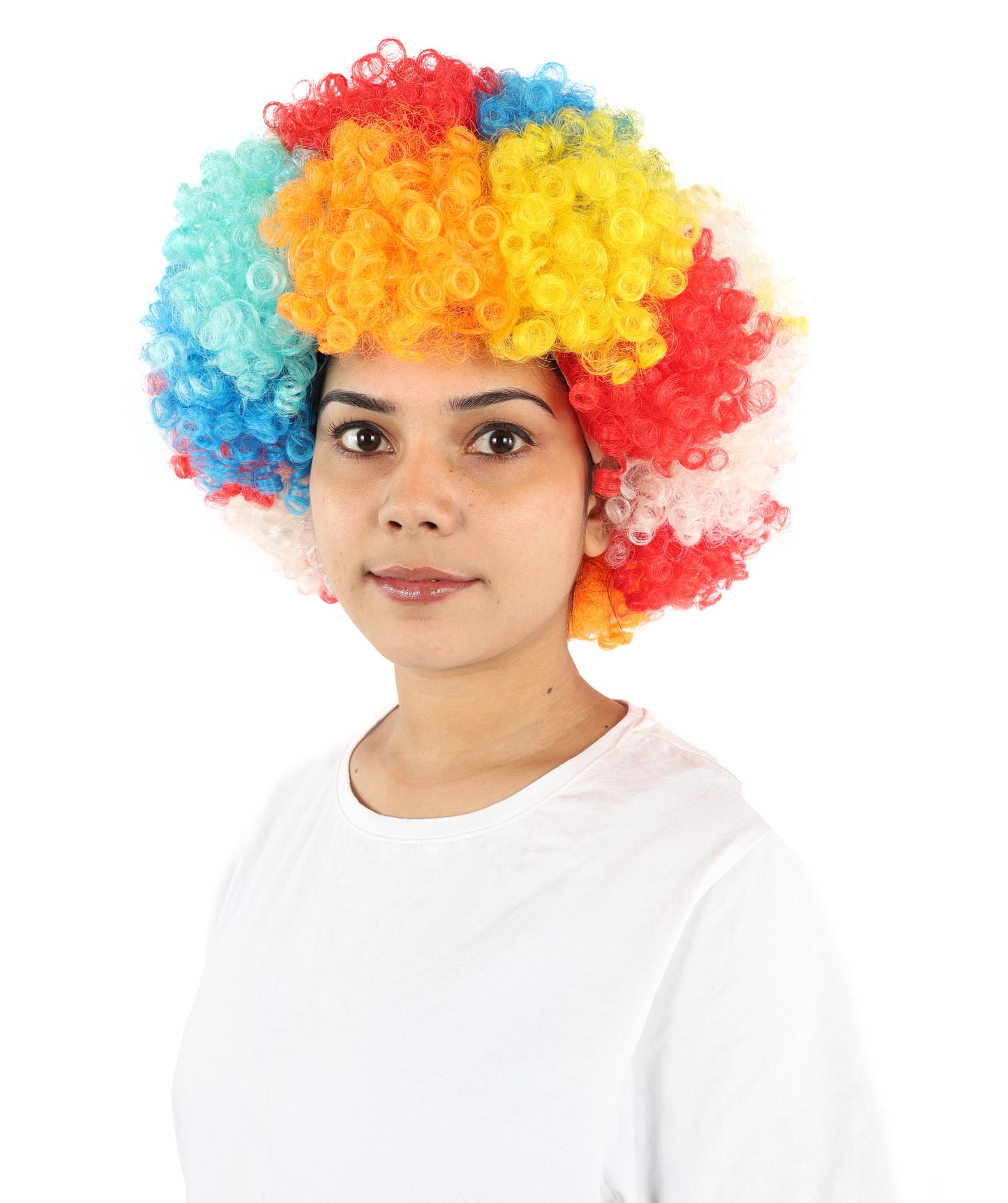 HPO Women's Clown Wig | Rainbow Curly  Hairpiece | Adjustable Cap Synthetic Wig for Halloween, Circus, Stage & Festivals