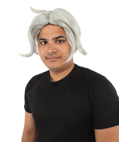 HPO Men's Golden Blonde Curtain Bang Wig | Shoulder Length Wavy Surfer Style, Heat Resistant Synthetic Fiber & Breathable Net | Halloween, Funny Roleplay, Theater, 90s Party & Costume Events
