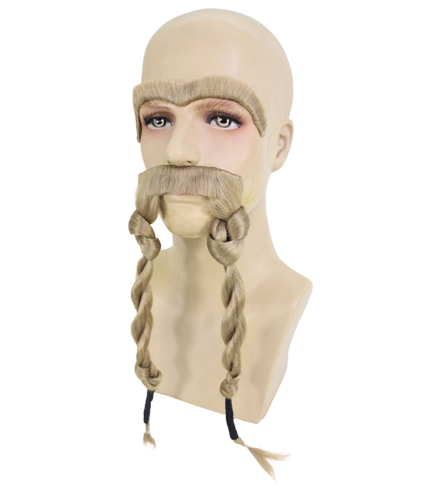 HPO Men’s Ash Blonde Viking Mustache & Eyebrows Set – Warrior Costume Facial Hair | Ideal for Cosplay, Theater, Roleplay, Halloween Dress-Up