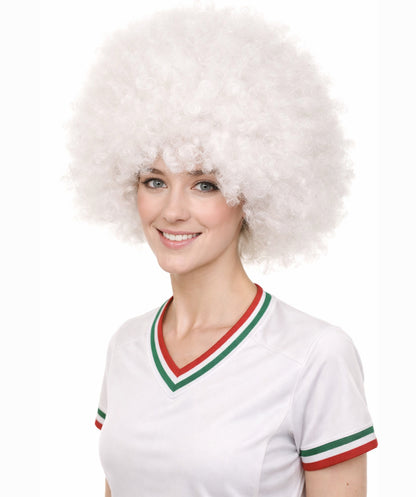 Glow-In-The-Dark Unisex Afro Wig | White Jumbo Super Size Stage/Event Fancy Halloween Wig | Premium Breathable Capless Cap