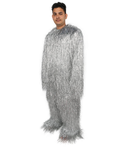 HPO UnisexTinsel Hairy Costume, Bundle & Mask Set | Full-Body Suit & Matching Mask | Long Hair Funny Costume for Halloween, Performers, Cosplay & Mascots | Multicolor Options