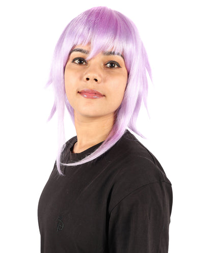 HPO Adult Women’s Anime Cosplay Wig – Short Purple Synthetic Hairpiece, Parties, and Festivals